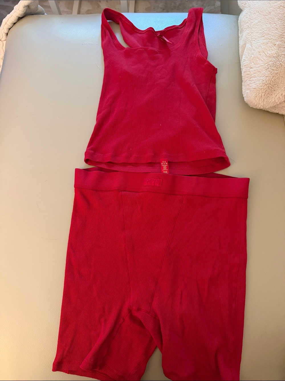 Skims Women's Red Ribbed Tank & High-Waist Bike Short Set